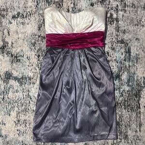 Strapless White and Pink Satin Dress